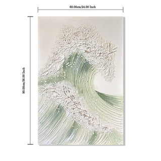 Ocean Wave Wall Art, Textured Canvas Painting With Accents (Set of 2) - Sage Green+Gold
