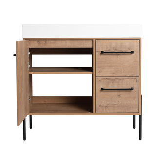 36" Freestanding Bathroom Vanity With Sink, Soft Close Doors & 2 Drawers - Imitative Oak