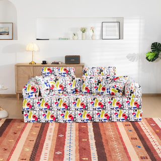 Pop Graffiti Printed Convertible Sleeper Sofa Bed, Foldable Multi Functional Couch For Living Room - White