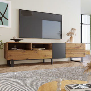 TV Stand For 80'' TV With Double Storage Space, Media Console Table With Drop Down Door