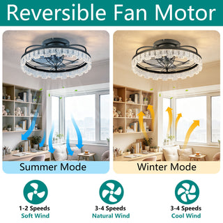 Ceiling Fan With Light, Flower Caged Ceiling Fan With Remote, LED Low Profile Ceiling Light - Matte Black