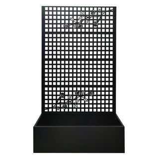 Planter Box With Trellis, Outdoor Raised Garden Bed With Privacy Screen Lattice Panels For Patio - Black
