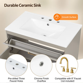 30" Bathroom Vanity With Sink Top, Soft Close Double Doors & Tip Out Drawer, Adjustable Interior Shelf, Door Mounted Organizers - Beige