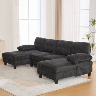U-Shaped Sectional Sofa 103.5" Fabric Couch With Dual Chaise Lounges, Storage Pockets, Armrest Pillows