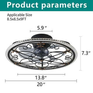 Caged Ceiling Fan With Remote Controlled LED Light - Matte Black