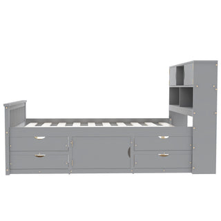Captain Platform Bed Frame With Bookcase Headboard, 4 Drawers, Storage Shelves