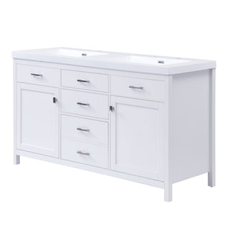Double Sink Bathroom Vanity With Top, Soft Closing Doors & Drawers, Tip Out Drawer, 2 Cabinet Doors, Adjustable Shelf - White