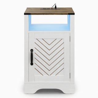 Farmhouse Nightstand With Charging Station & Storage