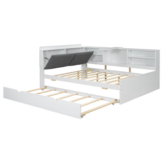 Platform Bed With Trundle, Shelves, And Storage Headboard