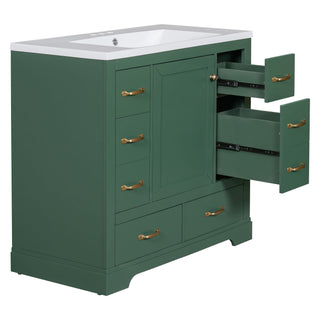 Modern Bathroom Vanity With Sink, 6 Drawers, Adjustable Shelf