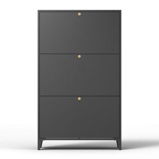3 Drawer All Steel Shoe Cabinet, Freestanding Storage Organizer With Flip Door