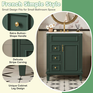 Bathroom Vanity With Sink, Compact Cabinet & 2 Drawers And Adjustable Shelf