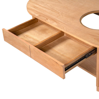 Fluted Oval Coffee Table With Drawers, 2 Tier Cocktail Table