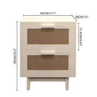 Nightstand With 2 Drawers, Storage Side Table For Bedroom - Antique Natural / Rattan