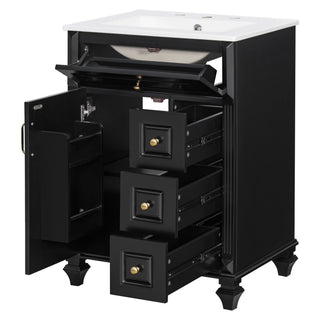 Freestanding Bathroom Vanity With Sink, 3 Drawers & Flip-Out Drawer