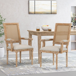 Elegant French Country Style Dining Chair With Cane Backrest