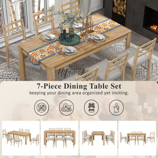 7 Piece Dining Set With Extendable Table, 2 Drawers & 6 Upholstered Chairs