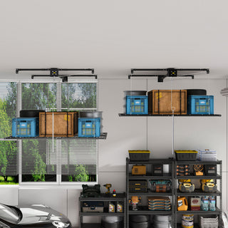 Overhead Garage Storage Rack For High Ceilings, Construction With Safety Lock - Black