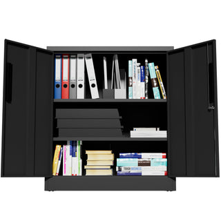 Heavy Duty Storage Cabinet With Lock, 2 Door File Cabinet With 2 Adjustable Shelves - Black