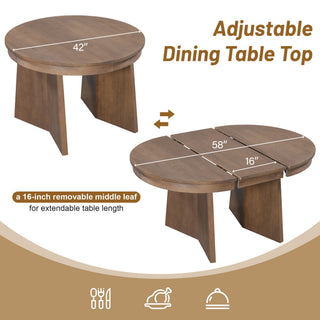Extendable Round Dining Table Set For 4 With 4 Upholstered Chairs - Beige / Walnut