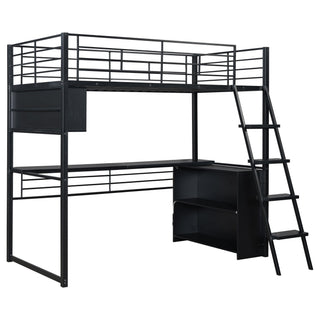 Loft Bed With LED Desk And 4 Storage Shelves