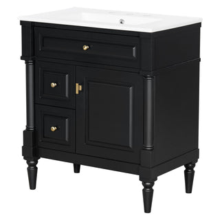 Modern Bathroom Vanity With Sink, Freestanding Cabinet With Flip Drawer & Adjustable Shelf