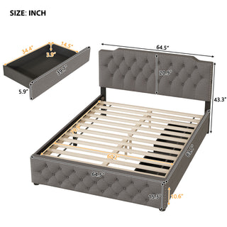 Upholstered Platform Bed With 2 Drawers And 2 Sets Of USB Ports On Each Side, Fabric