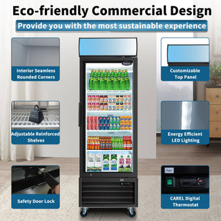 Glass Door Merchandiser Refrigerator Swing Door Commercial Display Refrigerators Merchandising Refrigeration With LED Top Panel
