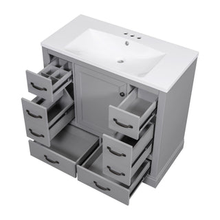 Modern Bathroom Vanity With Sink, 6 Drawers, Adjustable Shelf