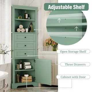 Tall Storage Cabinet With 3 Drawers And Adjustable Shelves For Bathroom