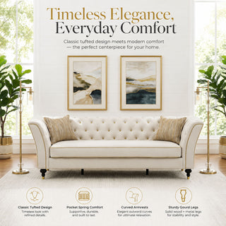 3 Person Sofa With Deep Seat, Tufted Backrest