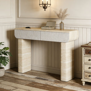 Entryway Table With 2 Hidden Handle Drawers For Entrance - Beige / Yellow