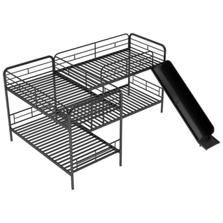 Mission Style Twin Size L-Shaped Bunk Bed With Slide And Ladder - Black