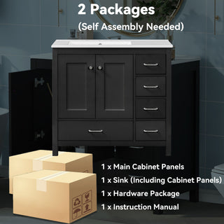 Bathroom Vanity With Sink Combo, 2 Soft Close Doors And 5 Drawers
