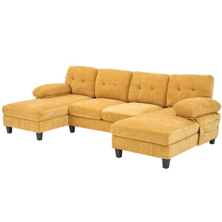 U-Shaped Sectional Sofa 103.5" Fabric Couch With Dual Chaise Lounges, Storage Pockets, Armrest Pillows