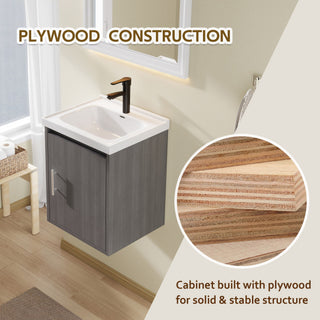 Floating Bathroom Vanity Combo, Wall Mounted Cabinet With Sink & Soft Close Doors For Small Bathrooms