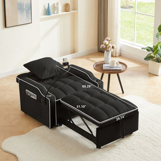 Convertible 3 In 1 Sofa Bed With Adjustable Sleeper Chair And Multi Pockets