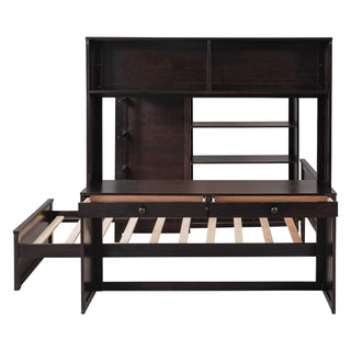 Loft Bed With A Twin Size Standalone Bed, Shelves, Desk, And Wardrobe