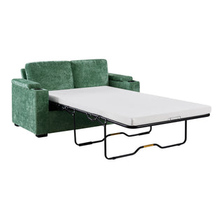Pull Out Sofa Bed Loveseat With Twin Mattress, Cup Holders And Arm Storage