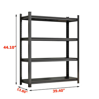 4 Layer Metal Storage Rack, Garage Shelves, Adjustable Height Partition - Black