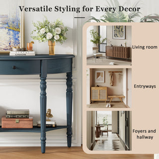 Half Moon Console Table With Drawer & Shelf