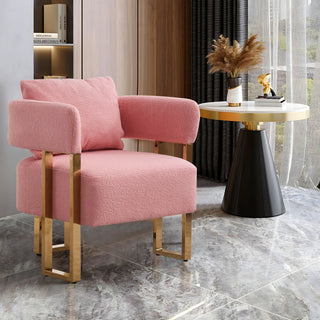 Modern Decorative Chair Teddy Fleece Upholstered And Metal Foot