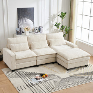 Modern Comfy L Shaped Sectional Sofa With Movable Ottoman