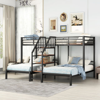 Metal Bunk Bed With Storage Shelves Staircase