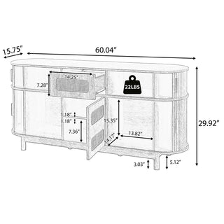 Fluted Sideboard Buffet Cabinet With Sliding Doors And Adjustable Shelves