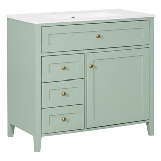 Bathroom Vanity With Sink, 3 Drawers & Cabinet With Adjustable Shelves