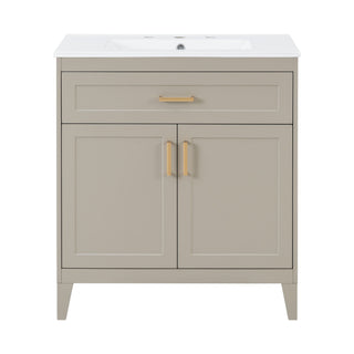 30" Bathroom Vanity With Sink Top, Soft Close Double Doors & Tip Out Drawer, Adjustable Interior Shelf, Door Mounted Organizers - Beige