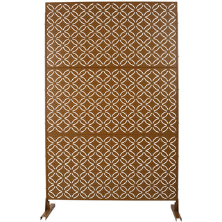 Freestanding Decorative Privacy Screen For Deck Balcony Patio, Metal Privacy - Brown