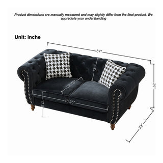 Chesterfield Upholstery Fabric Loveseat With Roll Armrest And Nailhead