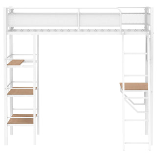 William - 3 Shelf Workstation Loft Bed With Built-In Desk And Storage